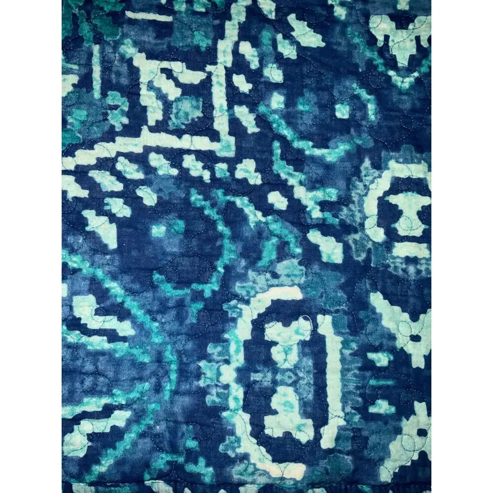 Remi Teal Aqua Geometric Patterned Scrub Cap Queen Size Quilt Throw